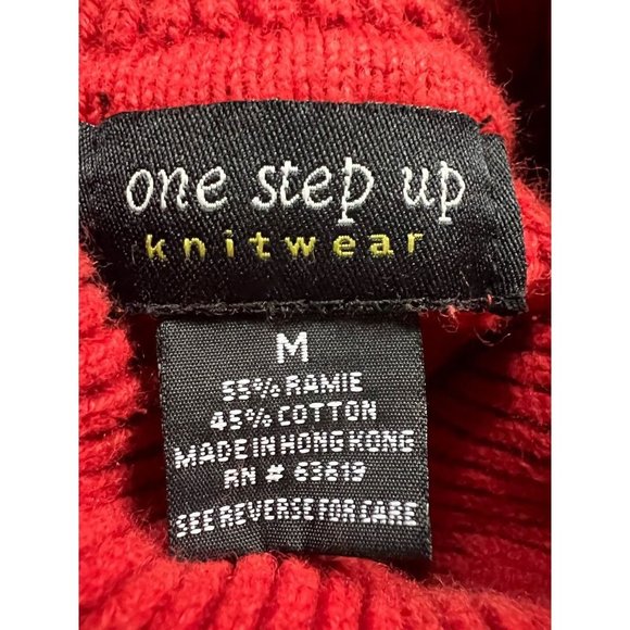 One Step Up Womens Pullover Sweater Red Ramie Blend Long Sleeve Turtleneck M - Picture 12 of 12